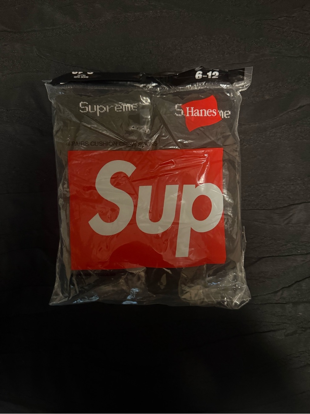 Hanes Black Crew Socks with Red Supreme Logo